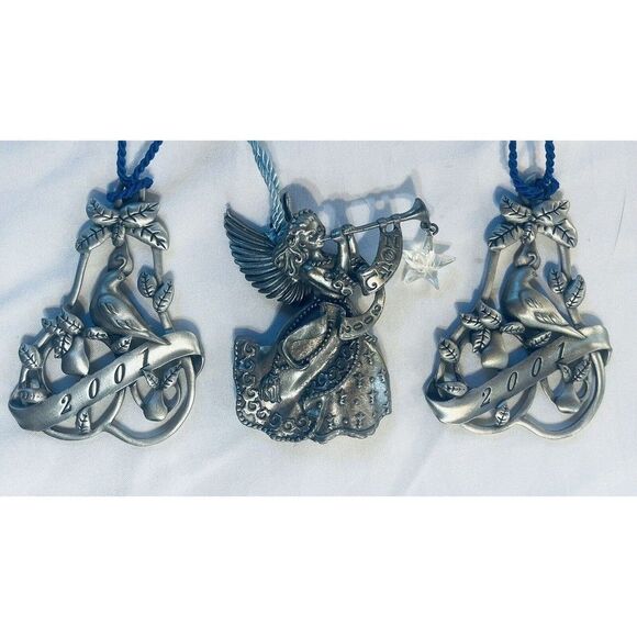 Christmas Ornaments Avon Partridge Pear Tree X2 2001 Noel Angel 2002 Pewter VTG - Picture 1 of 7